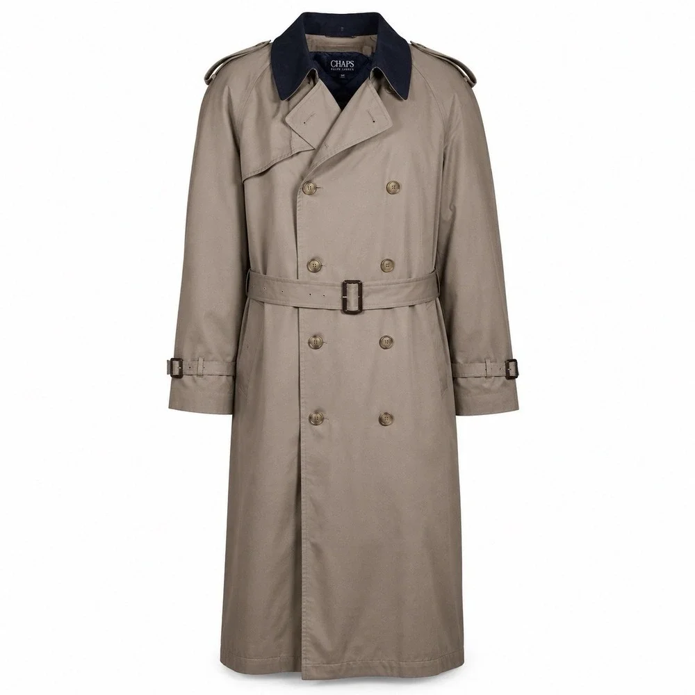 Vintage Chaps Ralph Lauren Men's 44XL Trench Coat Tan Zip Out Liner Belted